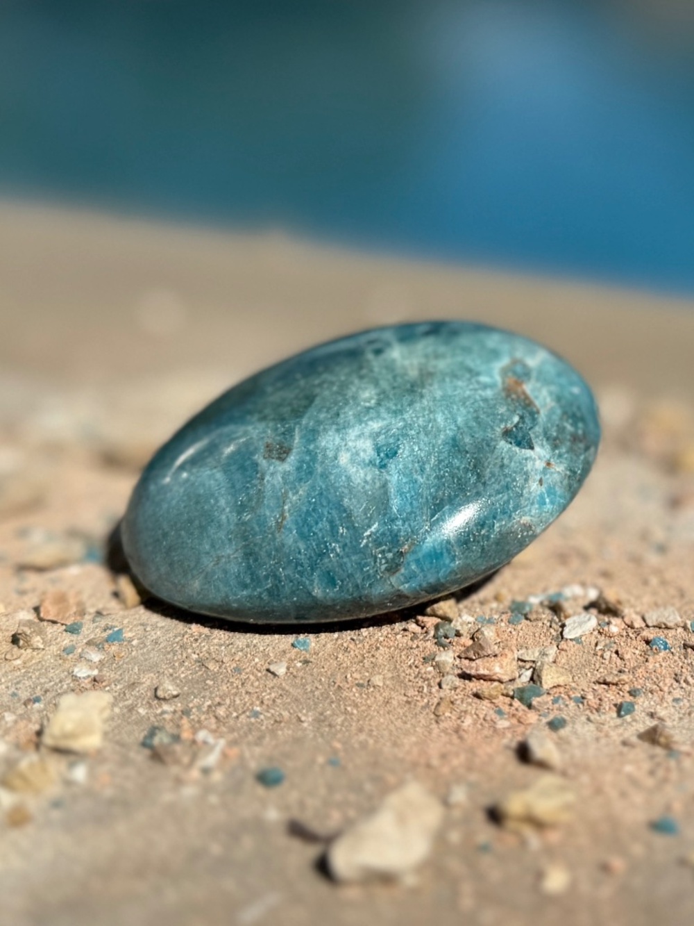 Madagascar Ocean Blue Apatite Meditation Palm Stone Crystal